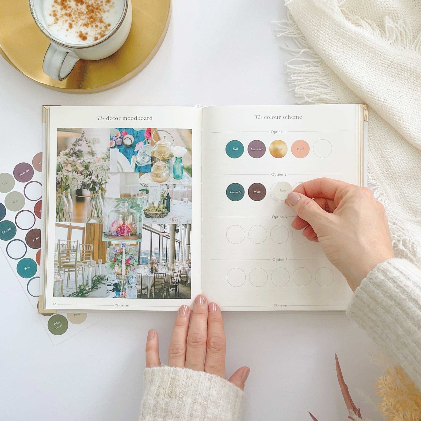 Luxury eucalyptus wedding planner book with gilded edge