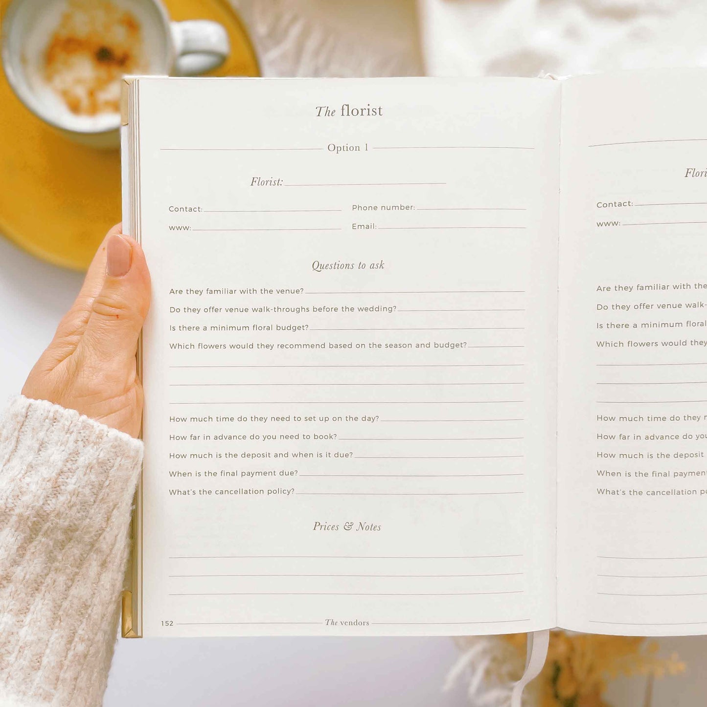 Luxury eucalyptus wedding planner book with gilded edge