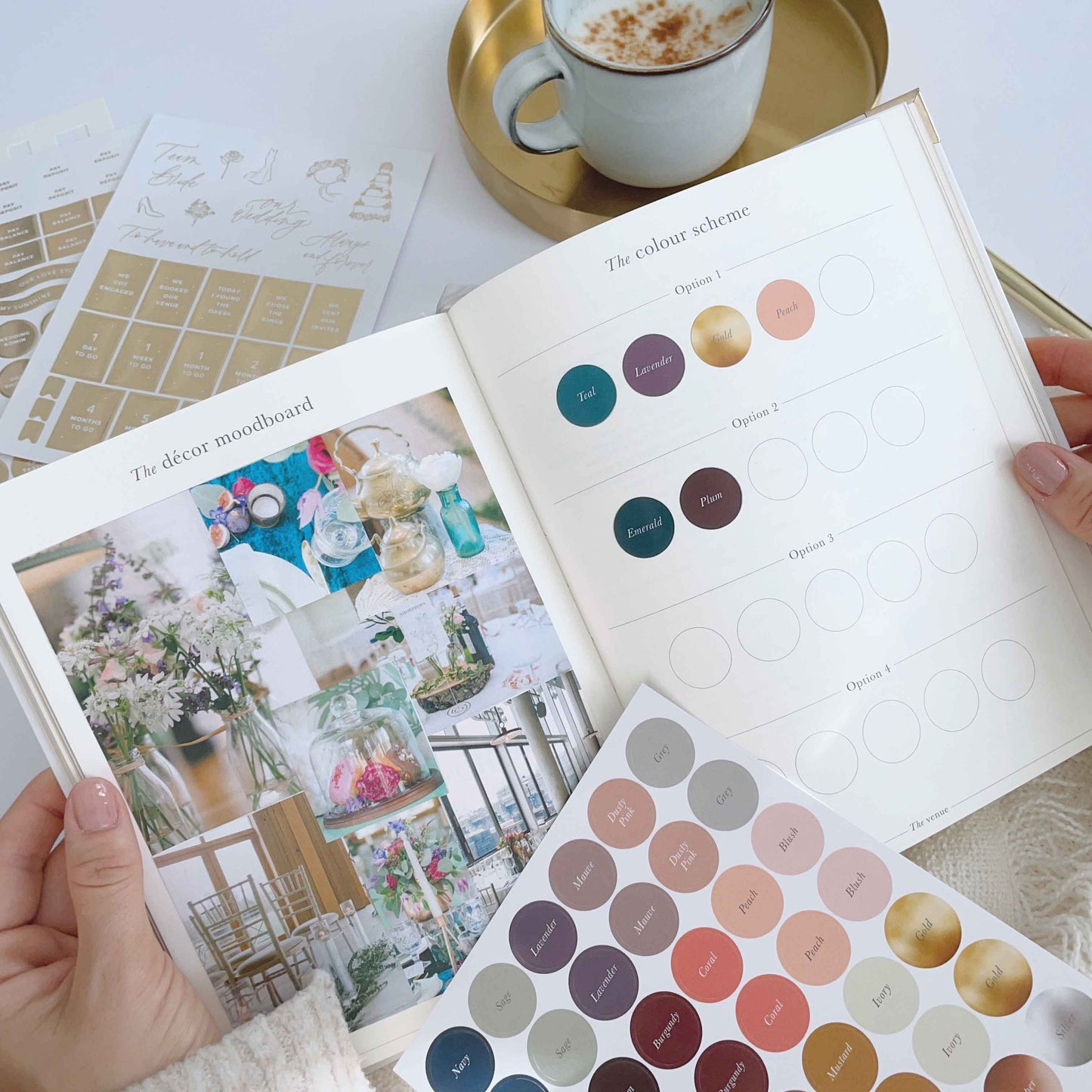 Luxury eucalyptus wedding planner book with gilded edge