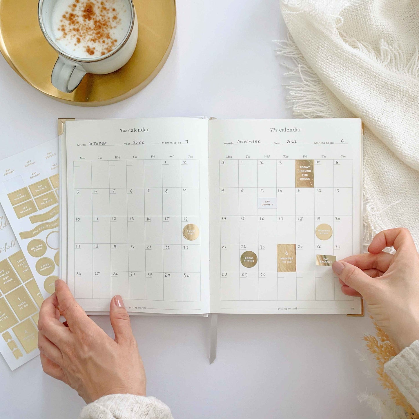 Luxury eucalyptus wedding planner book with gilded edge